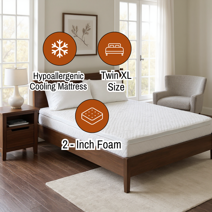 All Season Reversible Hypoallergenic Cooling Mattress Topper, Twin XL Size, 2 inch Foam