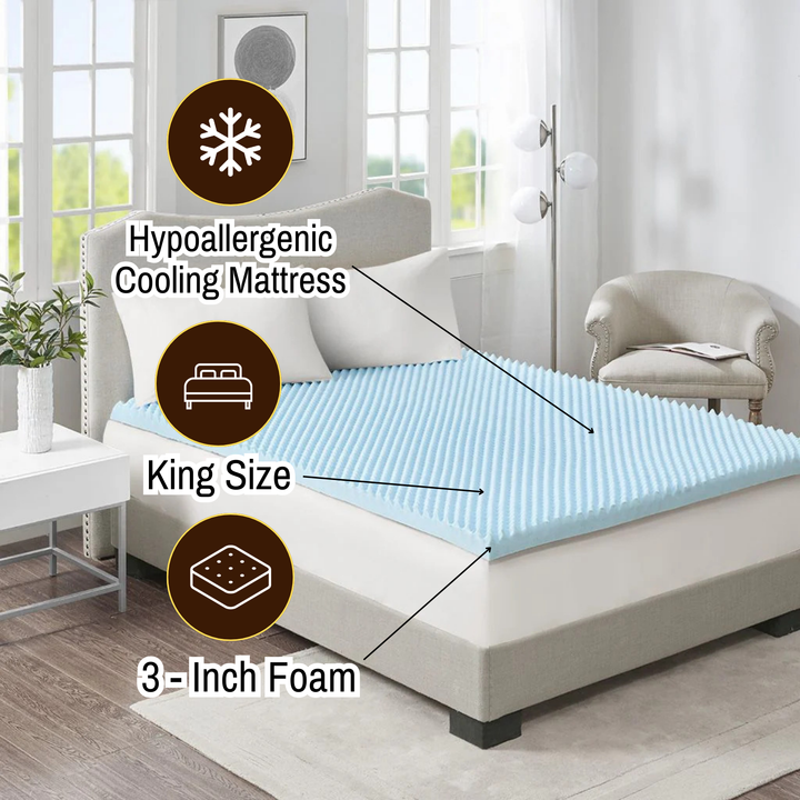 All Season Reversible Hypoallergenic 1.5" Cooling Mattress Topper, King Size, 3 inch Foam