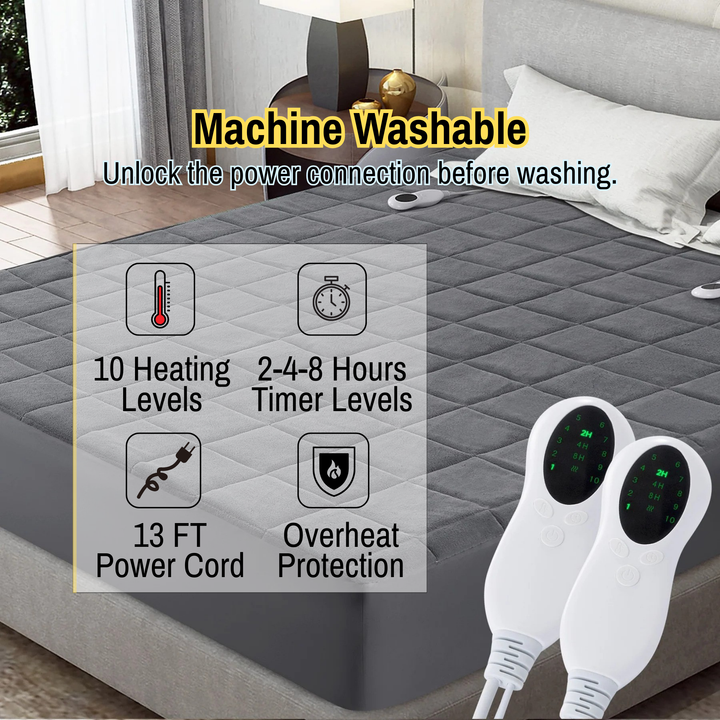Multi Size CozyHeat Coral Fleece Heated Bed Cover – 10-Setting Adjustable Electric Blanket | Winter Comfort | Trufairs
