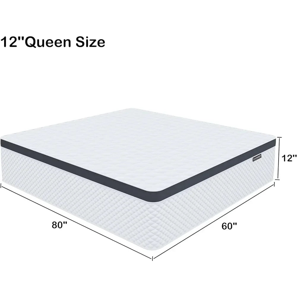 12 Inch Full-Queen Size Mattress, Memory Foam Hybrid Mattresses with Individual Pocket Spring for Motion Isolation&Silent Sleep