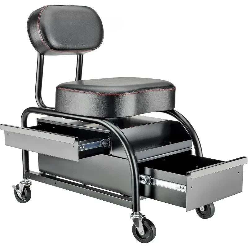 Professional Car Detailers Mechanics Roller Seat, Heavy Duty Garage Stool with Thick Padded Seat and Backrest,NEW