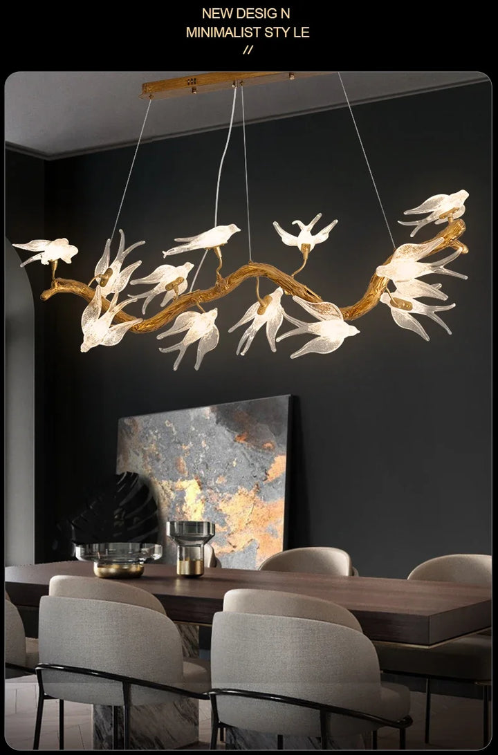 Luxury Branch Chandelier Glass Bird Crystal Led Ceiling Chandelier for Dining Room Bedroom Hotel Vintage Living Room Chandelier