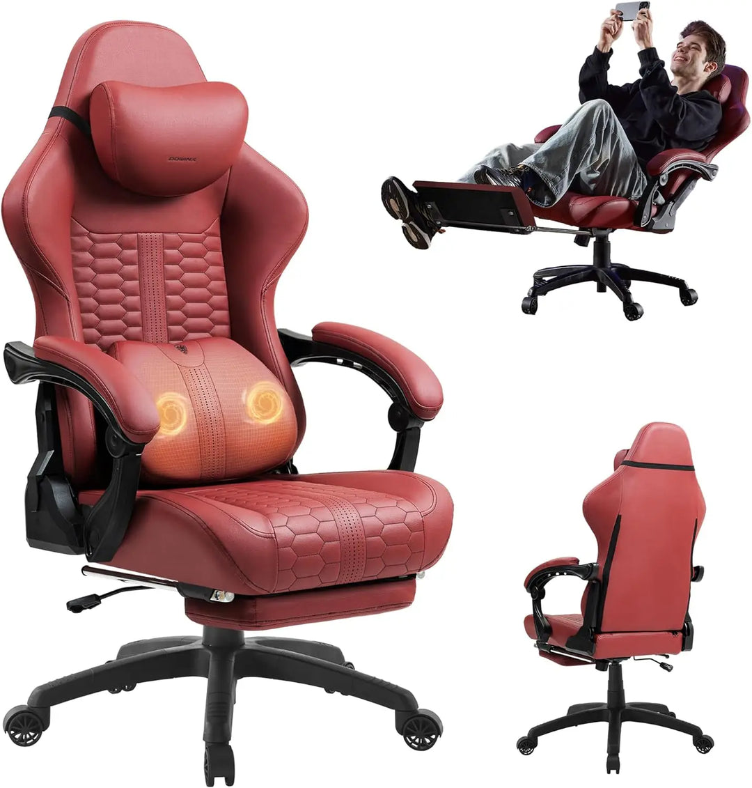 Gaming Chair for Adults with Dual-Point Massage, Ergonomic Racing Style Game Chair Footrest, High Back Computer Chair