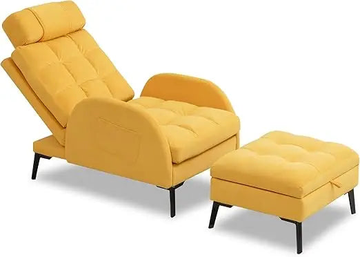 Accent Chair with Ottoman, Comfy Reading Chair and Ottoman Set, Modern Velvet Lounge Armchair with Storage and Adjustable Backre