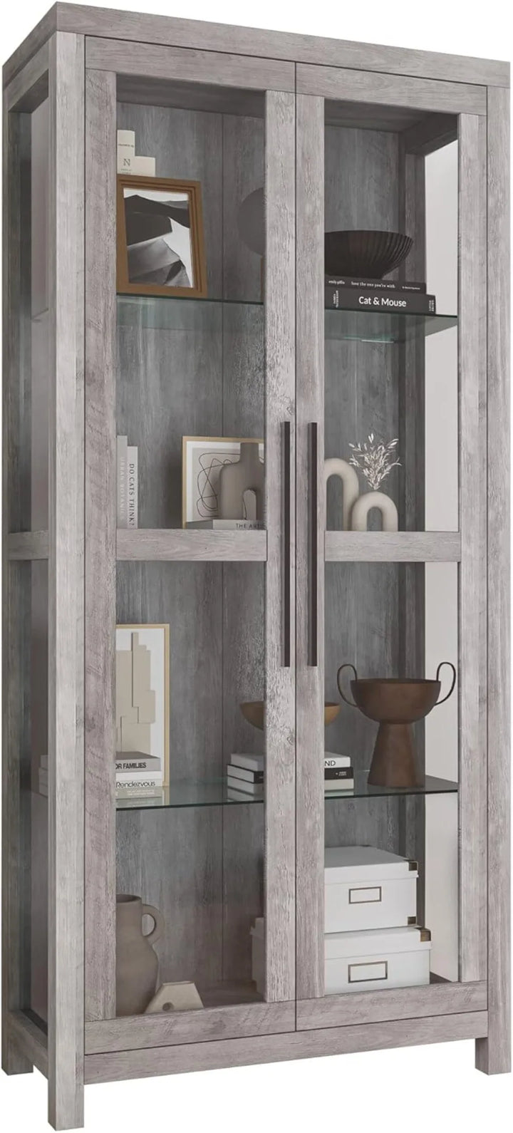 68" Height Curio Cabinet, Tall Glass Display Cabinet with Adjustable Shelves for Living Room, Trophy Display Case