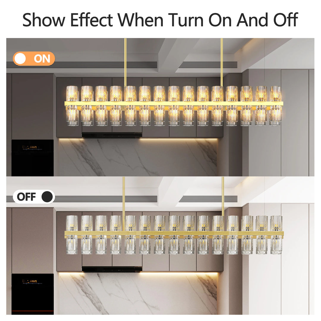 Crystal Gold Rectangular Chandelier for Dining Room, 54in Dining Room Chandelier over Table, Modern Chandelier