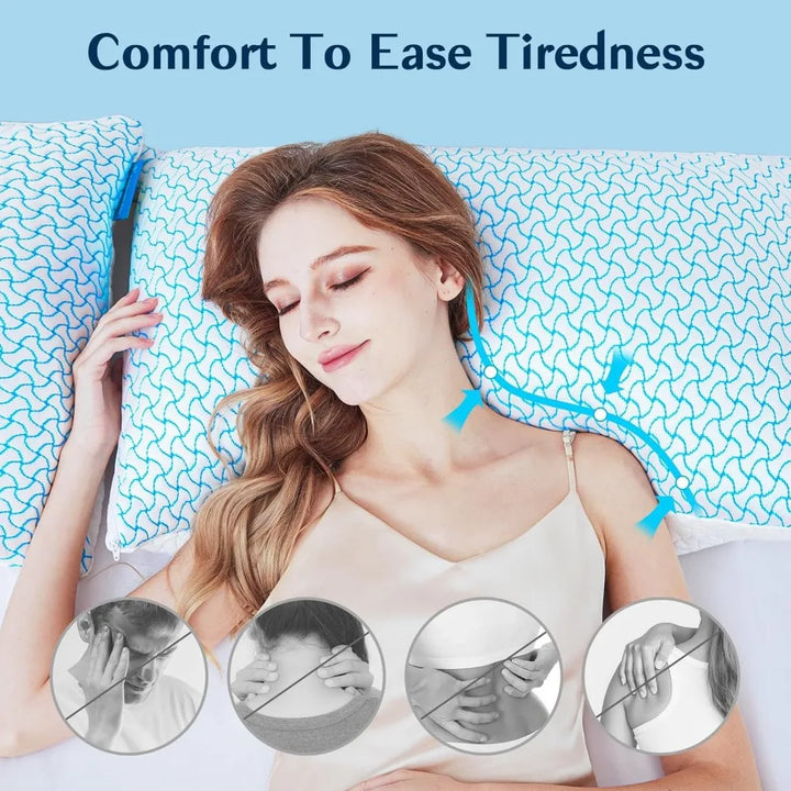 Shredded Memory Foam Pillows for Sleeping Queen Size Set of 4 Pack,Adjustable Cooling Bed Pillow for Side Back and Stomach Slee