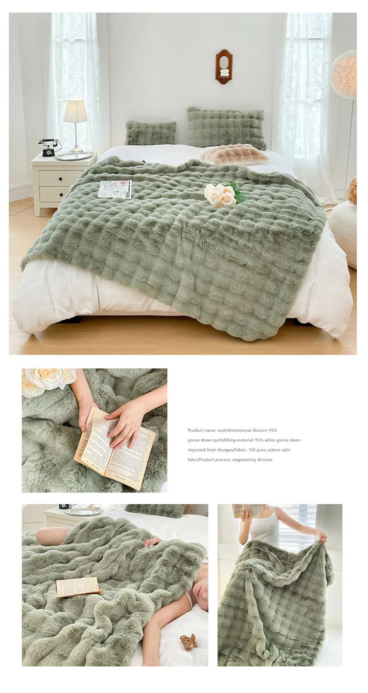 Luxury Thickened Rabbit Fur Plush Blanket High End Ultra Soft Cozy Office Nap Blanket Autumn Winter Sofa Cover for Living Room