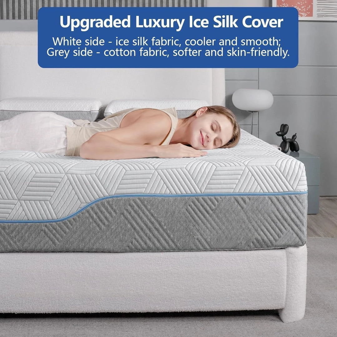 14 Inch Extra Firm Hybrid Mattress - Cooling Green Tea & Gel Memory Foam with Ice Silk Cover, Orthopedic Support