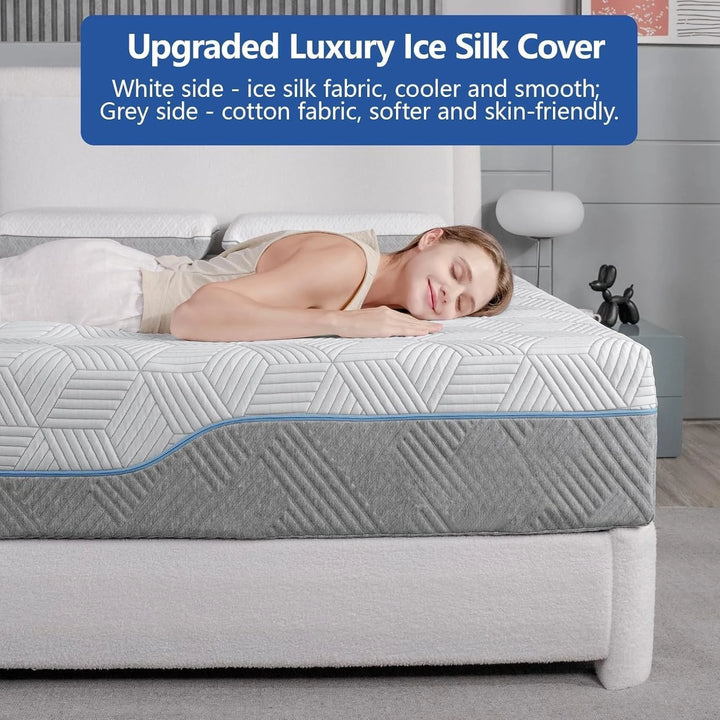 14 Inch Extra Firm Hybrid Mattress - Cooling Green Tea & Gel Memory Foam with Ice Silk Cover, Orthopedic Support