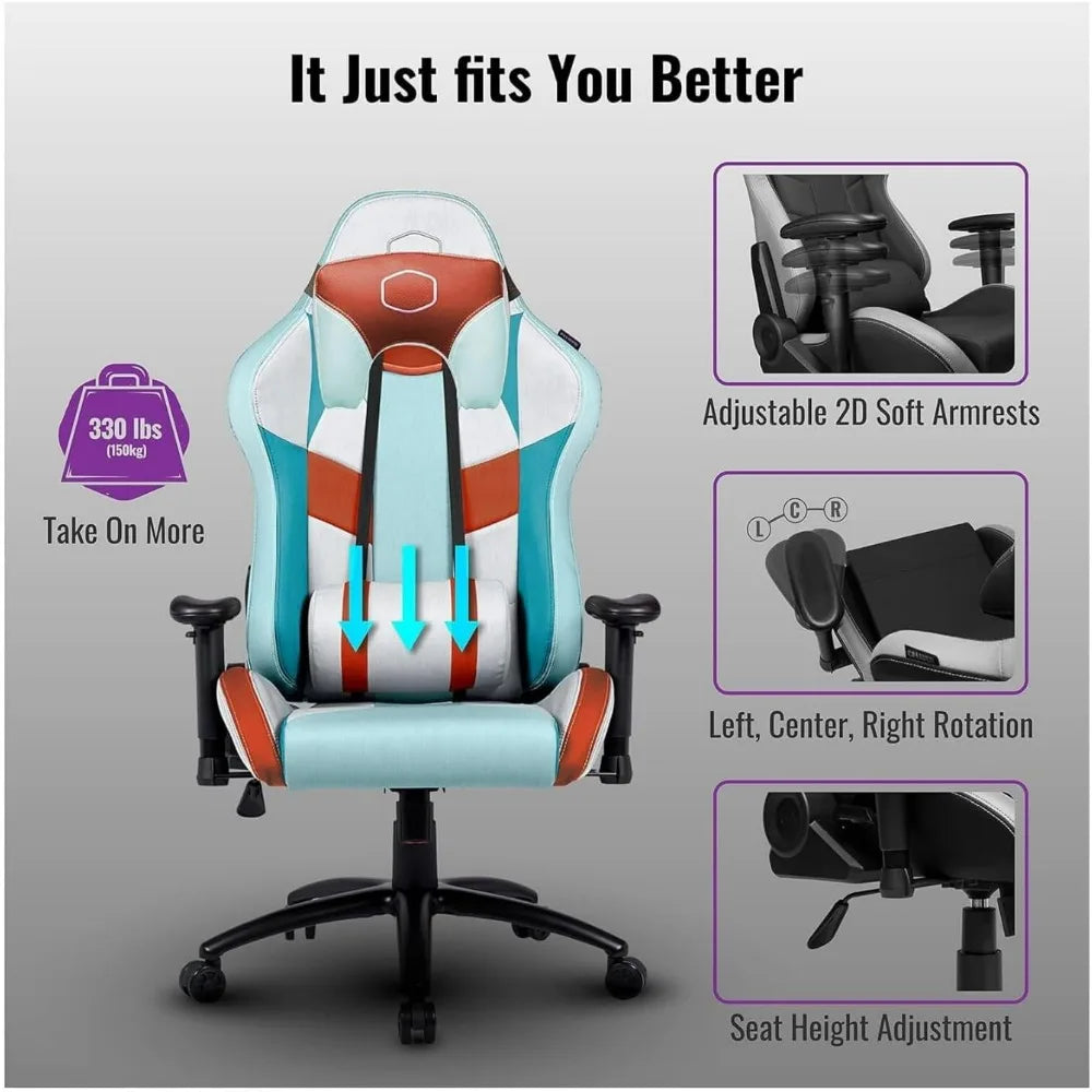 Cooler Master Caliber R2S Gaming Chair for Computer Game, Office and Racing Style Gamer, Comfy Ergonomic Reclining High Back