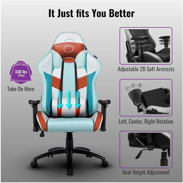 Cooler Master Caliber R2S Gaming Chair for Computer Game, Office and Racing Style Gamer, Comfy Ergonomic Reclining High Back