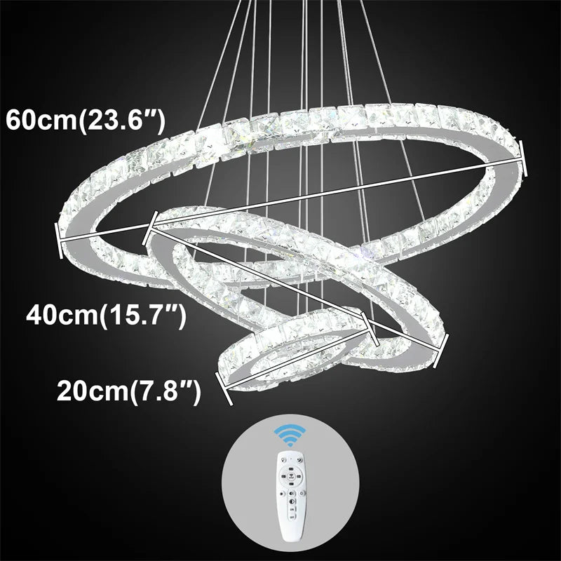 Modern Crystal Rings Led Chandelier Indoor Luxury Ceiling Lamp Dimming And Remote Control Pendan Lighting Chrome Lustre Fixtures