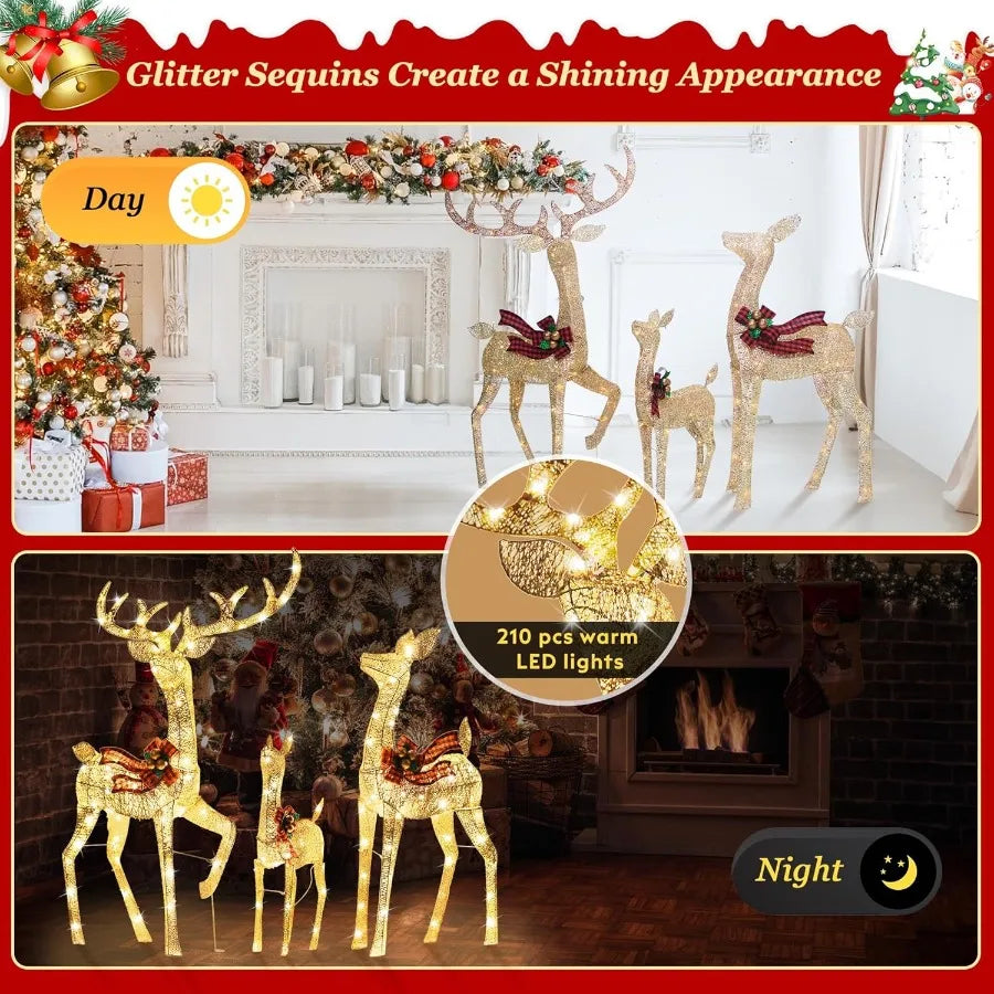 Reindeer Christmas Decoration for Yard 3Piece Light Up Reindeer Family for Christmas Outdoor Decorations Yard Lighted Xmas Deer