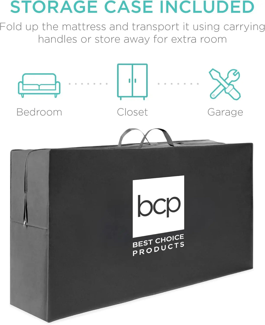 4in Portable Queen-Size Mattress Tri-Fold Mattress for Camping Guest Toddler Foam Plush w/Carry Case Onyx Black