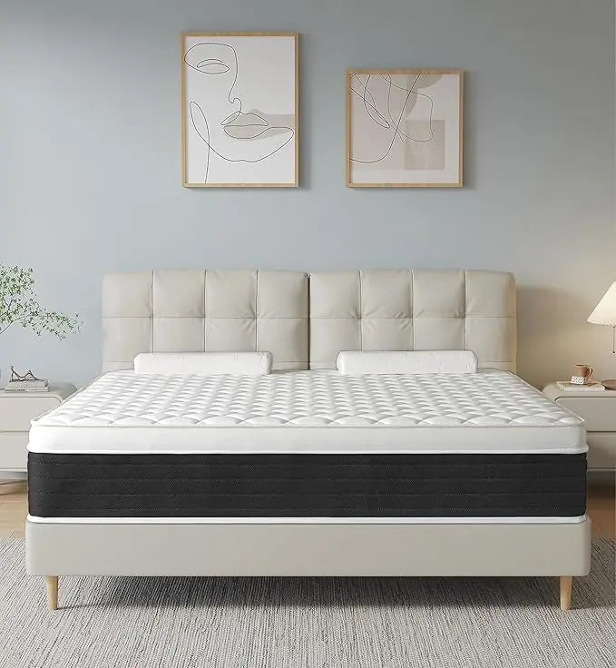 Queen Mattress,14 Inch Memory Foam and Innerspring Hybrid Mattress,14 inch Medium Firm Feel Queen Size Mattress in a Box, Pressu