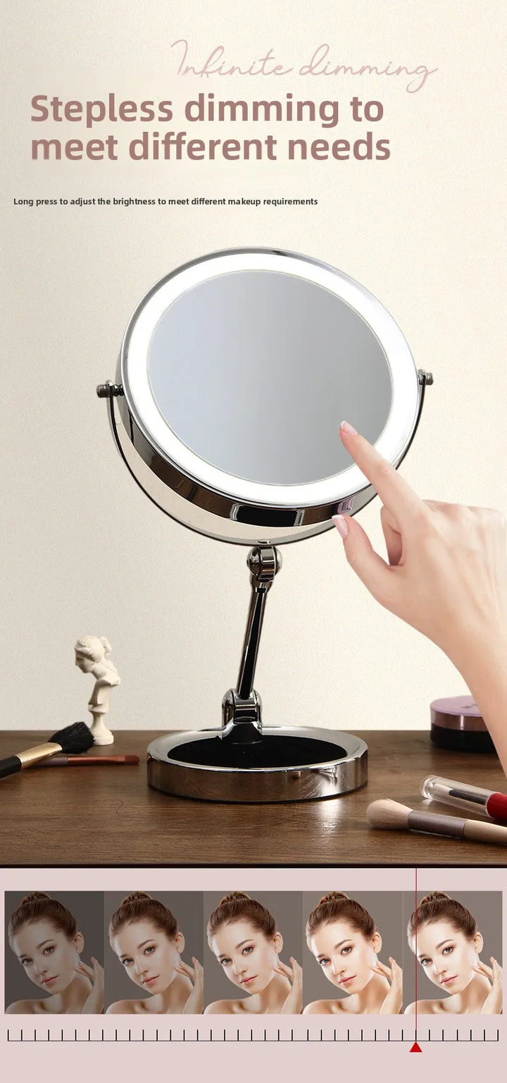 8 Inch Makeup Mirror With Light Lamp 5/7/10X Magnification 3 Color Lights,Adjustable Brightness Height Standing Cosmetic Mirror
