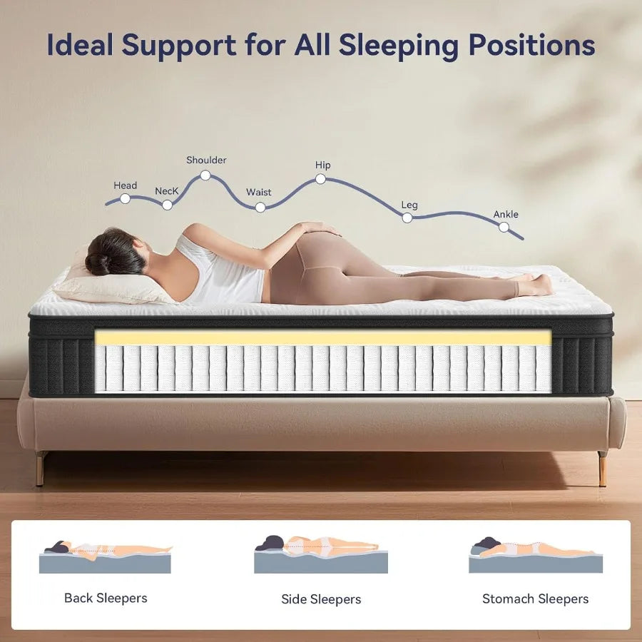 Queen Mattress 14 Inch Queen Hybrid Mattress in a Box Upgrade Individually Pocket Springs Medium Firm Pressure Relief Breathabl