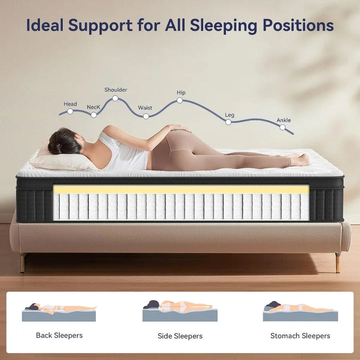 Queen Mattress 14 Inch Queen Hybrid Mattress in a Box Upgrade Individually Pocket Springs Medium Firm Pressure Relief Breathabl
