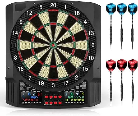 Electronic Dart Board, 2 Large Colorful LEDs Dartboard, 43 Games 320 Variants, Digital Soft Tip Dartboards Set with 6 Darts, 100