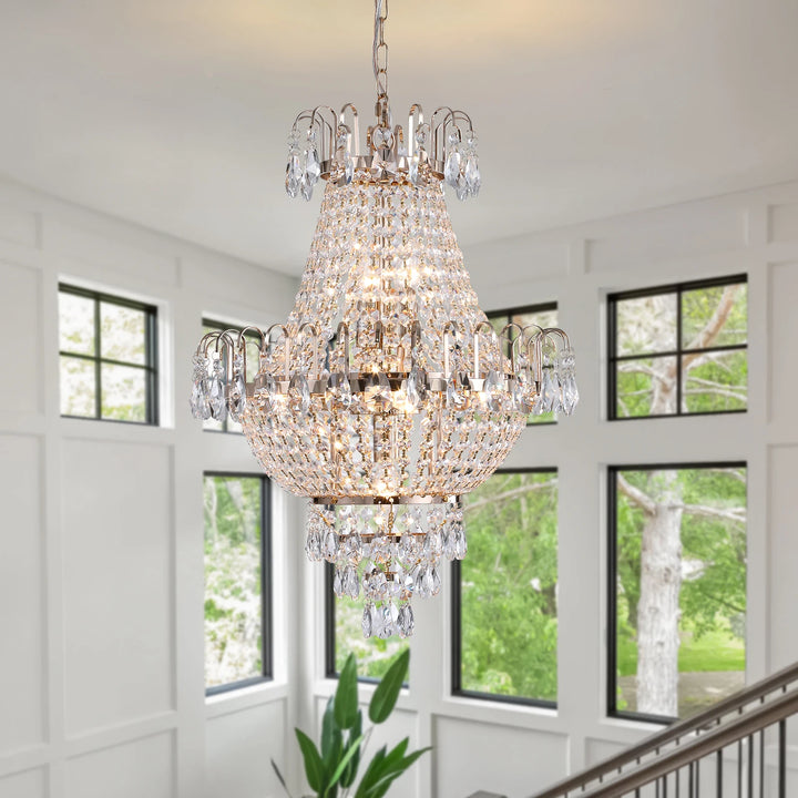 Luxury Gold Crystal Chandelier Elegant Dazzling K9 Crystals Ceiling Light for Living Room Dining Room Hallway-Gold