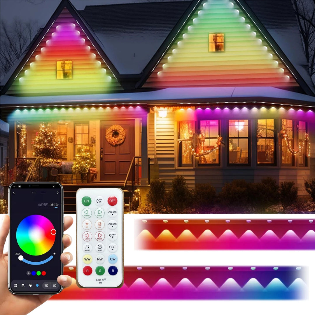 108FT Smart RGBW LED Permanent Outdoor Eave Lights IP67 Waterproof 72LEDs with App/Remote Control for Christmas Holiday Decor