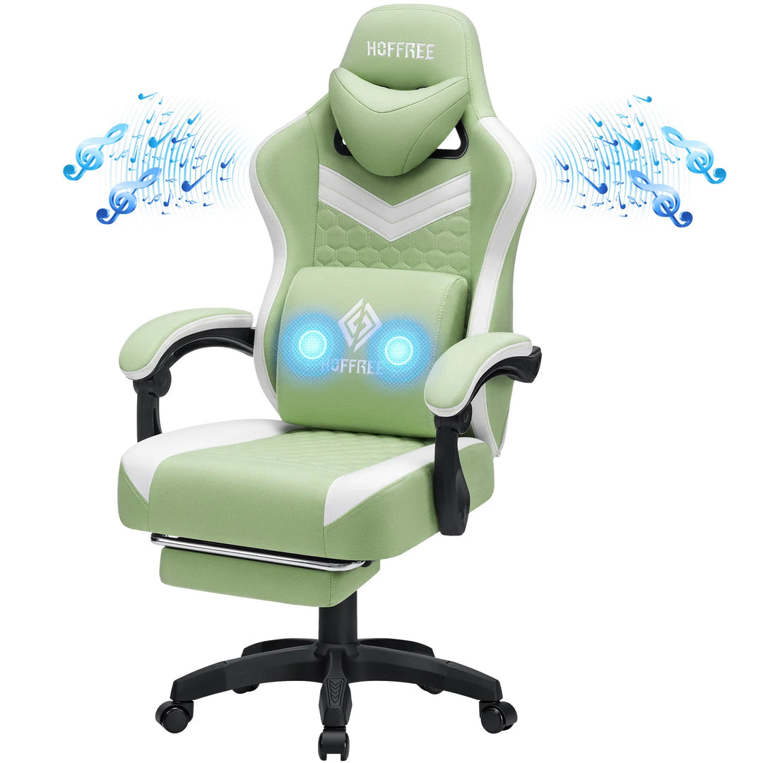 Breathable Gaming Chair With Lumbar Cushion Bluetooth Speaker Dual Function Point Massage Height Adjustable Office Computer Chai