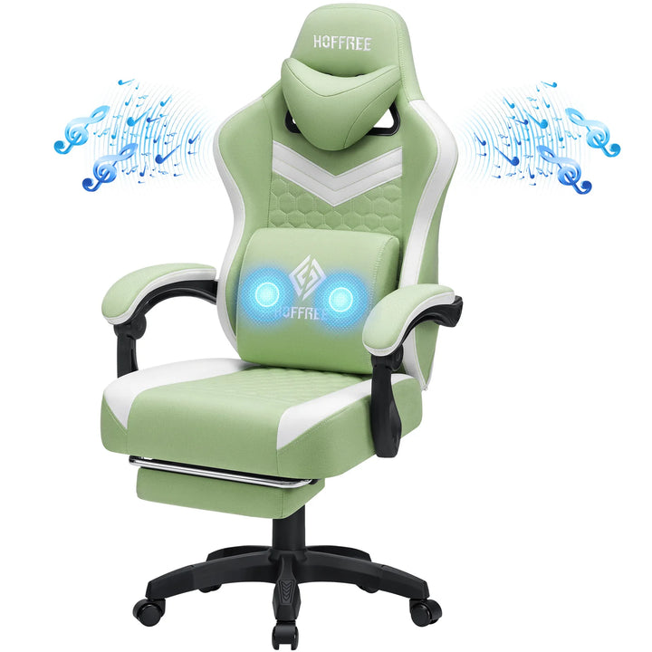 Breathable Gaming Chair With Lumbar Cushion Bluetooth Speaker Dual Function Point Massage Height Adjustable Office Computer Chai