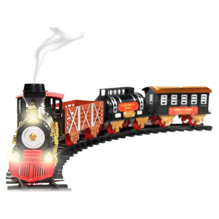 Classic Christmas Holiday Train Set with Real Smoke Lights Sounds Locomotive Engine Cargo Cars Tracks Kids Family Fun