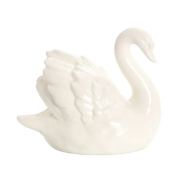 Lovers Swan Ceramic Trinket Creative Black and White Living Room Study Animal Bonsai DIY Soft Decoration Home Accessories
