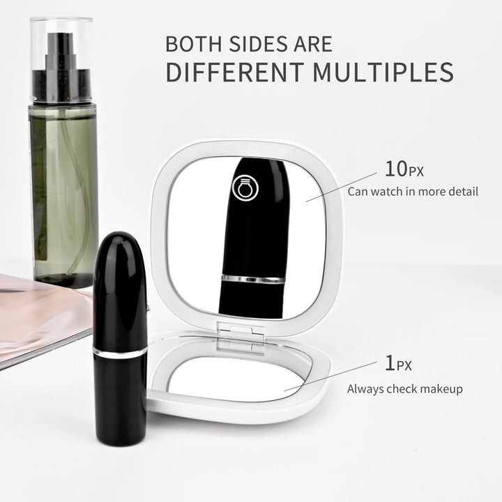 Mini Makeup Mirror Led Compact Pocket Portable Foldable Cosmetic Charge Makeup Mirror With 10X Light Magnifying Makeup Mirror