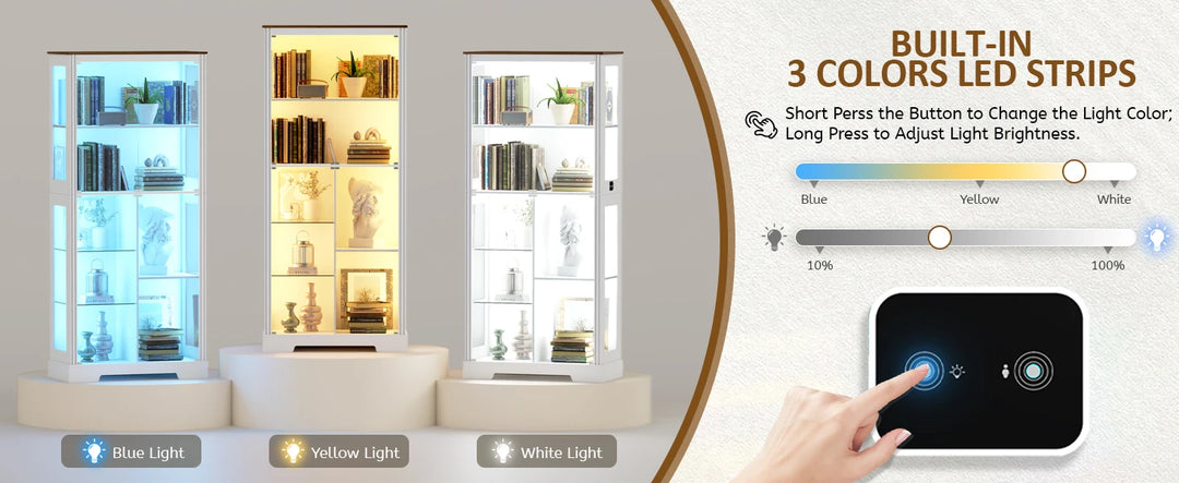 71” Display Cabinet with Glass Doors, Modern Curio Cabinet with 3 Color Lights, 7-Tiers Glass Display Cases for Collectibles,