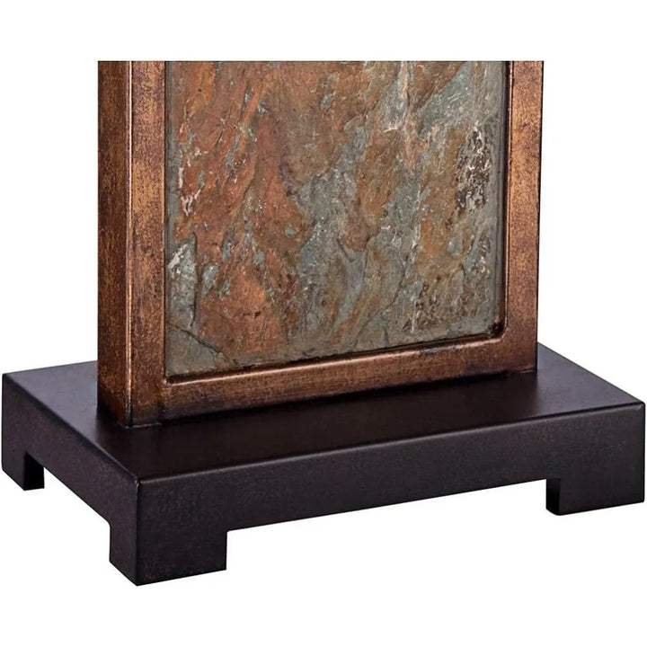 Nightstand, Modern Rustic Style Table Lamps 30" Tall Set of 2 Natural Slate Stone Dark Bronze Rectangular Box Shade Decor