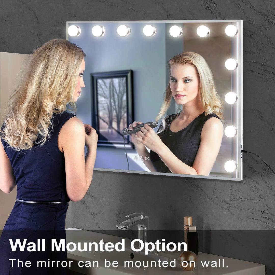 FENCHILIN Vanity Mirror with Lights Hollywood Lighted Makeup Mirror with 15 Dimmable LED Bulbs for Dressing Room Tabletop
