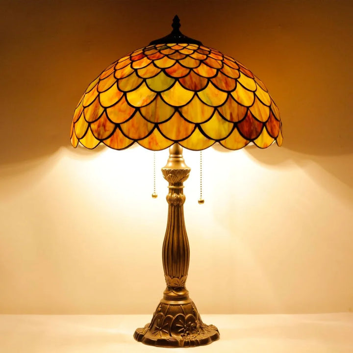 Stained Glass Fish Scales Style Antique Desk Reading Light 16X16X24 Inches Decor for Bedroom Living Room Home Office
