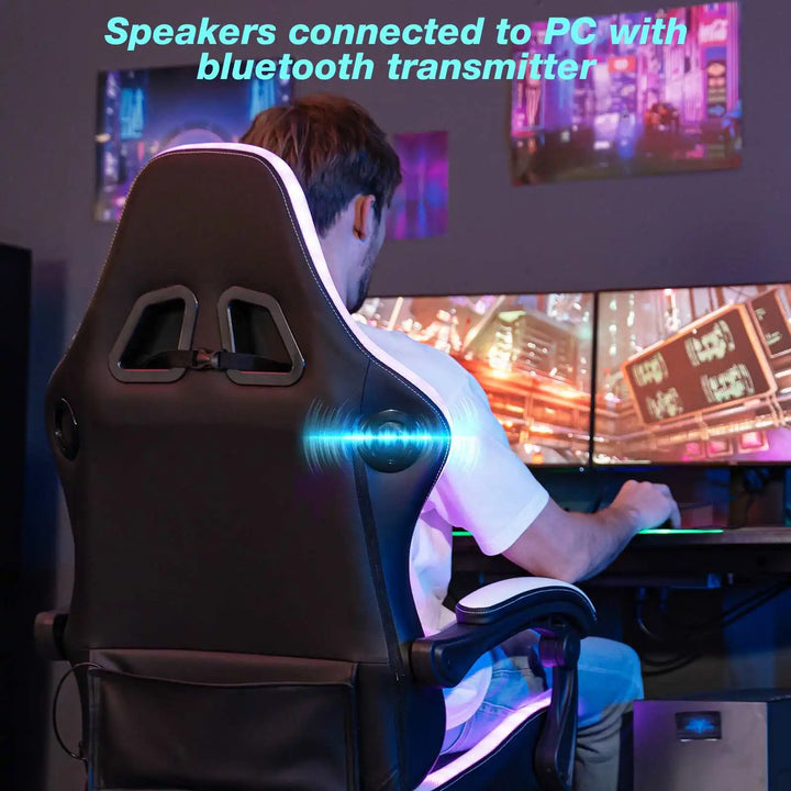 Gaming Chair Office Chair Ergonomic Bluetooth Speaker LED Lights Massage  Adjustable Height Armrests Headrest Lumbar Support