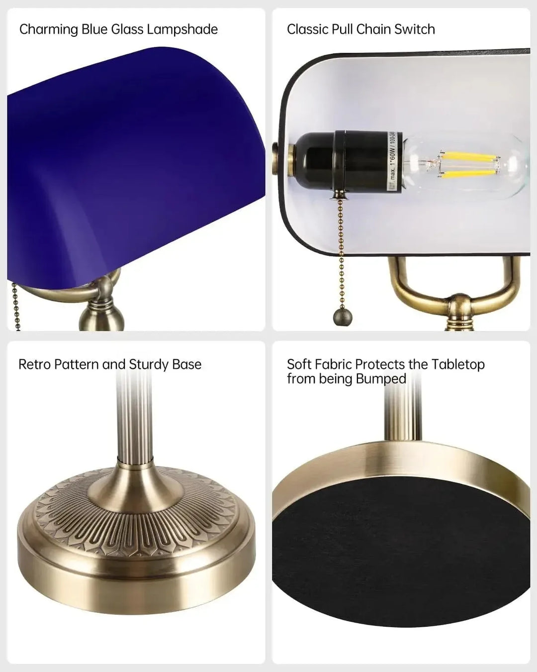 New plug-in table lamp Blue glass banker lamp with China switch E27/E26 living room bedroom bedside sofa library table lamp