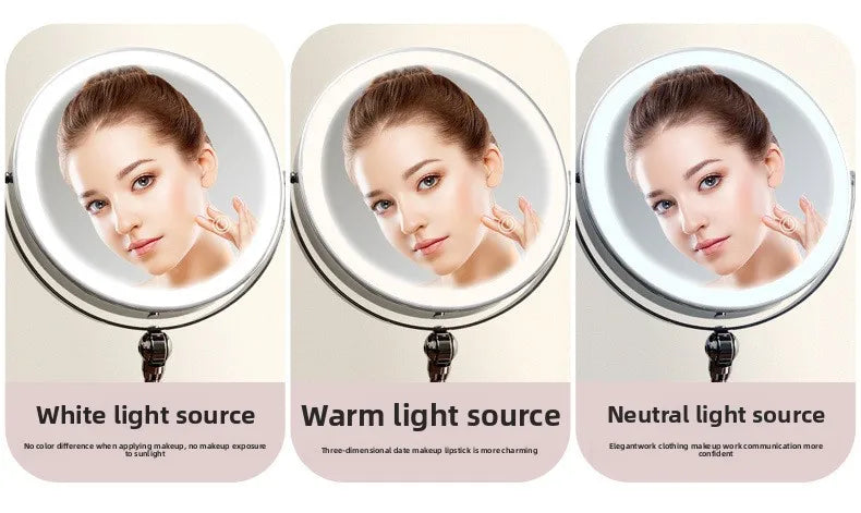 8 Inch Makeup Mirror With Light Lamp 5/7/10X Magnification 3 Color Lights,Adjustable Brightness Height Standing Cosmetic Mirror