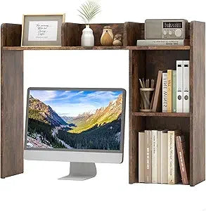 Desktop Bookshelf, Countertop Storage Hutch with 5 Shelves for Computer Desk, Desk 3-Tier Display Rack, Multipurpose Wood Deskt