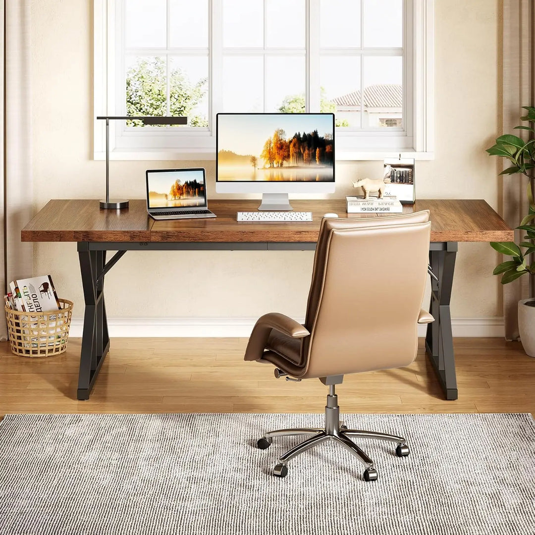 LITTLE TREE 70.8-Inch Office Desk, Executive Office Desk, Modern Work Desk, Large Farmhouse Writing Table Computer Desk for Home