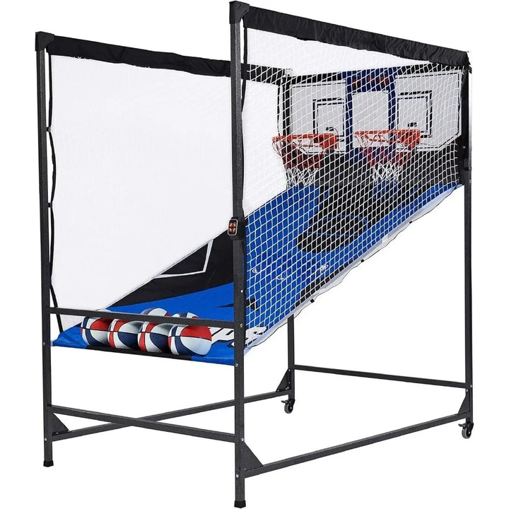 hall of games premium arcade cage basketball game with steel frame and polycarbonate backboard, dual shot led scoring
