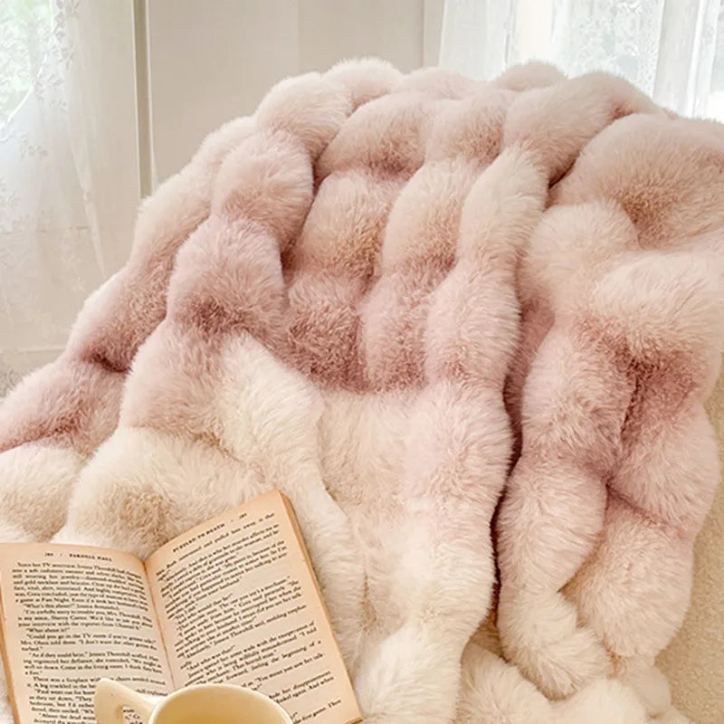 Luxury Thickened Rabbit Fur Plush Blanket High End Ultra Soft Cozy Office Nap Blanket Autumn Winter Sofa Cover for Living Room
