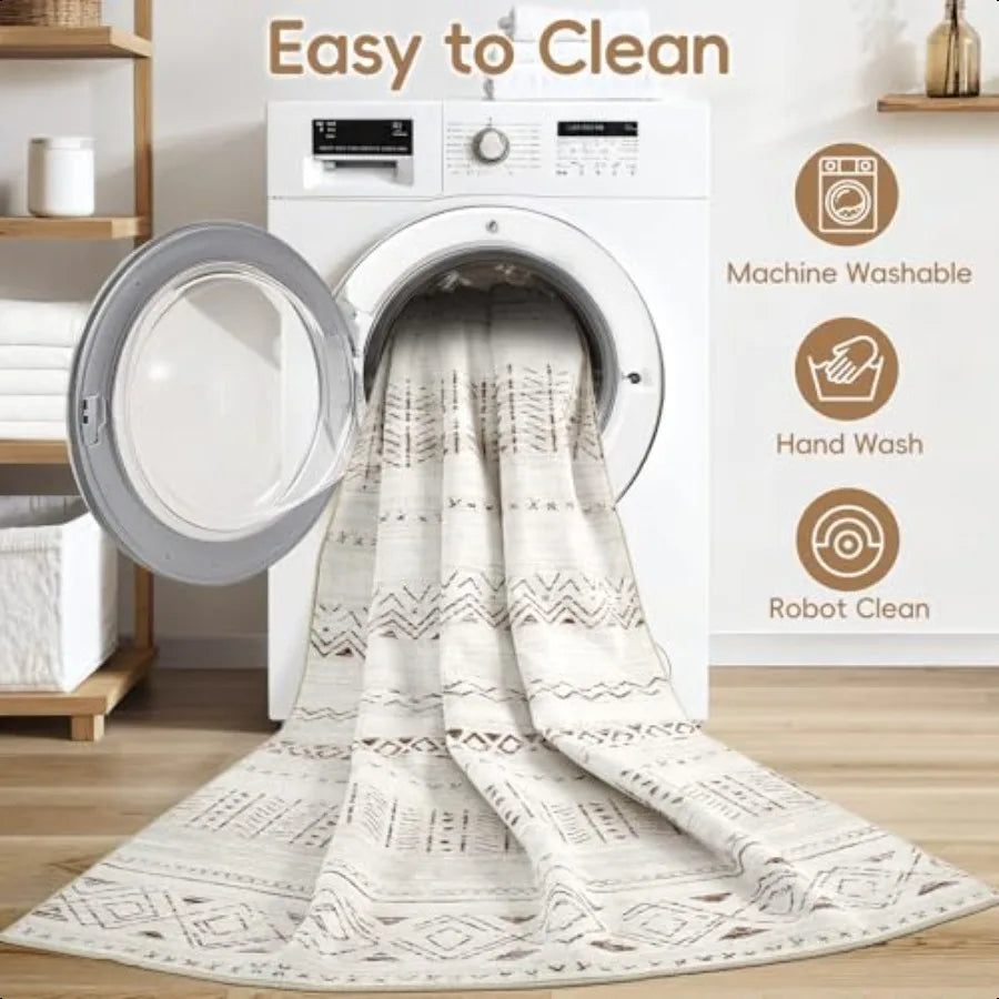 Large Living Room Area Rug 5x7: Soft hine Washable Boho Moroccan Farmhouse Rugs for Bedroom Under Dining Table NonSlip Neutral