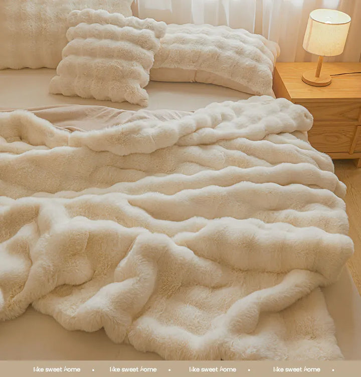 Ultra Soft Luxury Flffy Faux Rabbit Fur Blanket, Thick Winter Warm Throw Blankets, Plush Cozy Bubble Fleece Blankets Home Decor