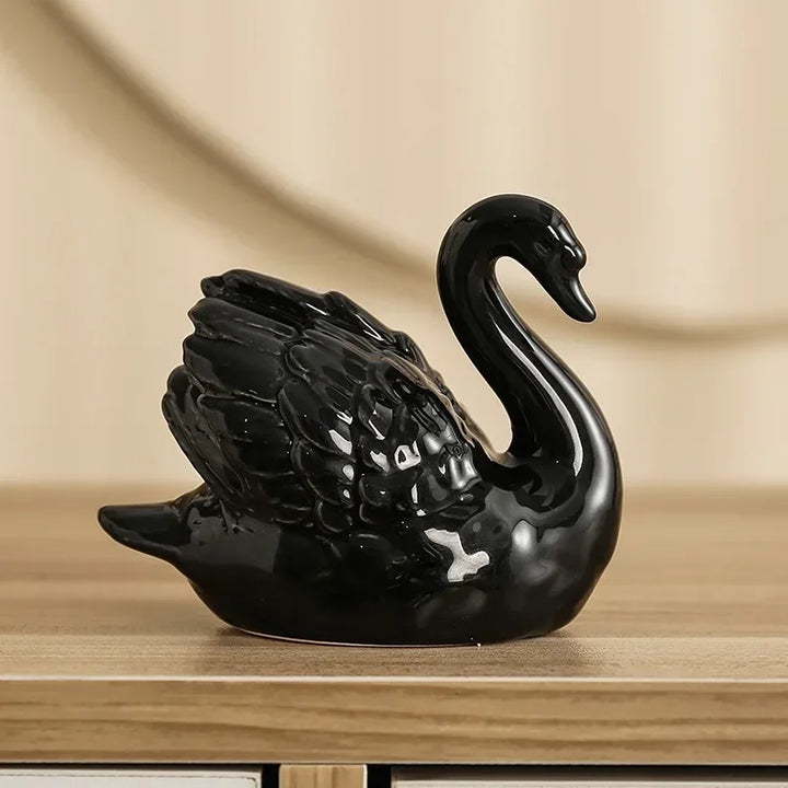 Lovers Swan Ceramic Trinket Creative Black and White Living Room Study Animal Bonsai DIY Soft Decoration Home Accessories