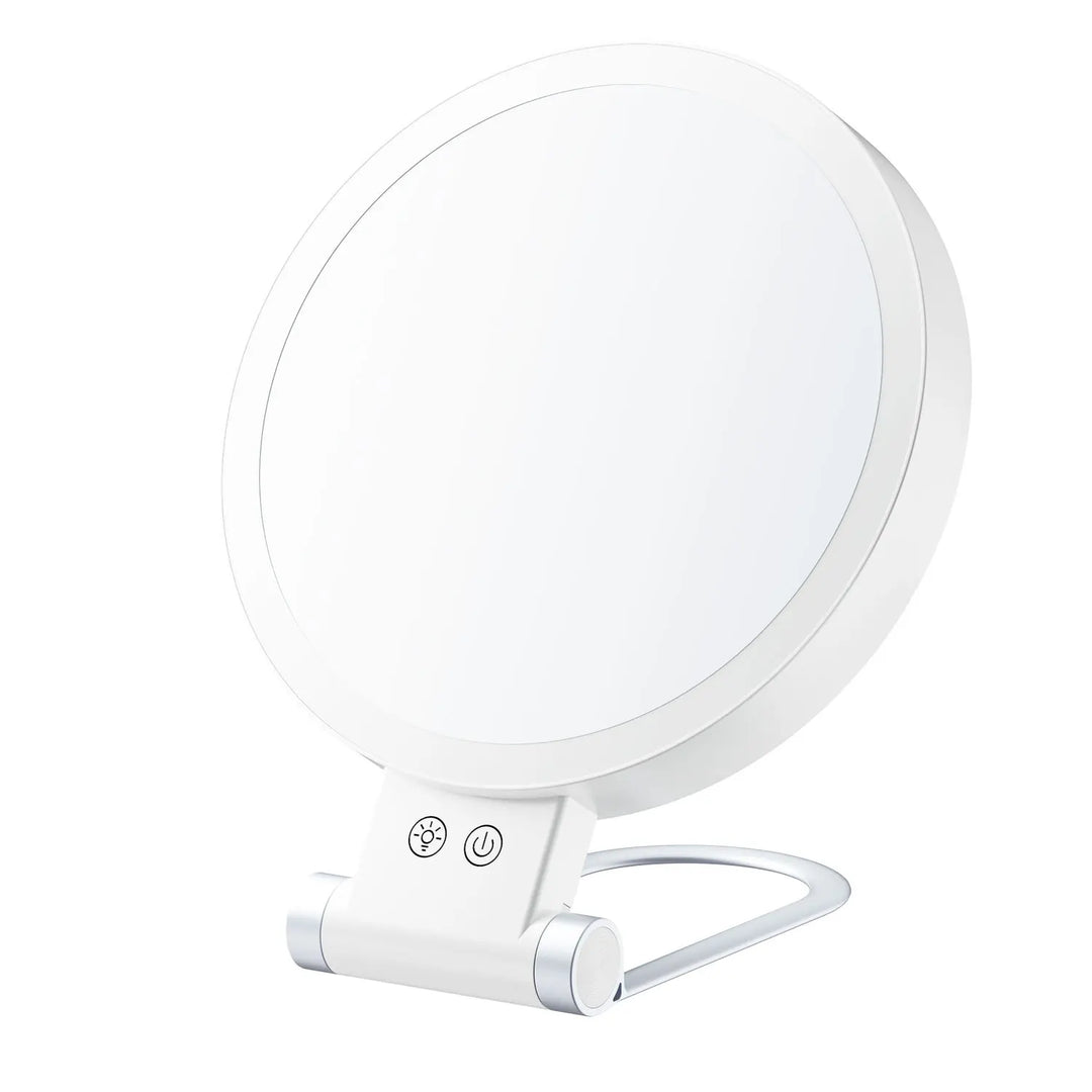 3 Colors LED Vanity Mirror with Touch Screen 5/10x USB Rechargeable Dimming Makeup Mirror 3 Brightness Portable