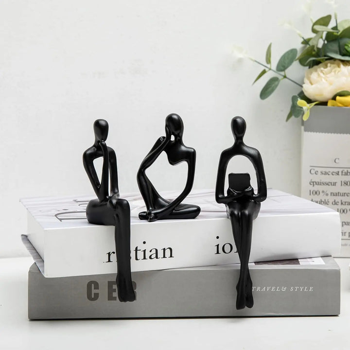 Home Decor Thinker Statue Accents, Set of 3 Thinker Sculptures Office Decor Modern Abstract  Decoration (Small Black)