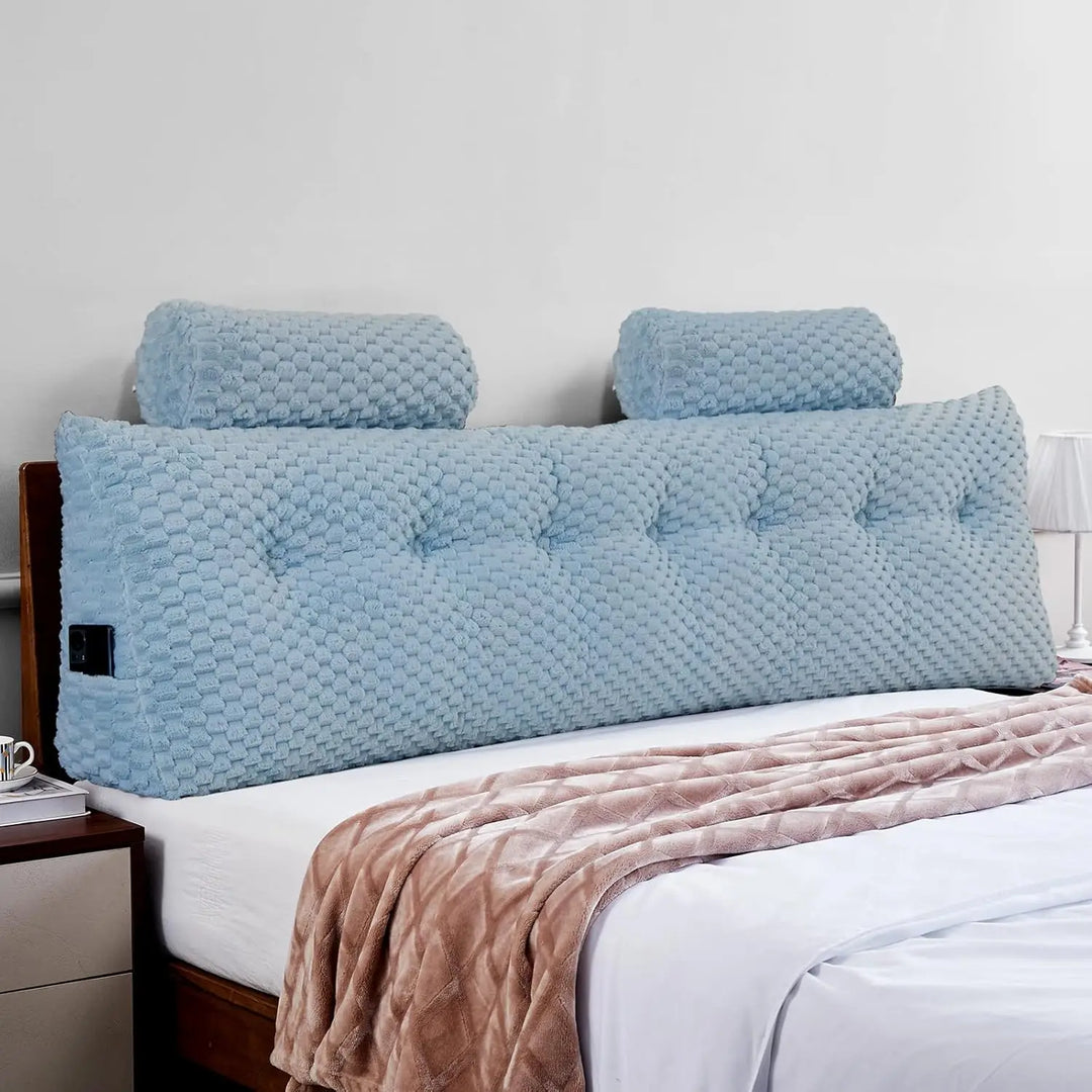 Wedge Headboard Pillow - Bed Wedge Pillow for Headboard Triangular Headboard Pillow with Neck Roll Pillow-Large Bolster Pillow f