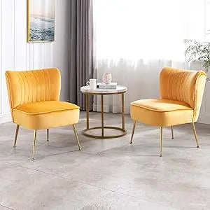 Modern Accent Chair Set of 2 PU Leather Slipper Chair Wingback Side Chair for Living Room Bedroom