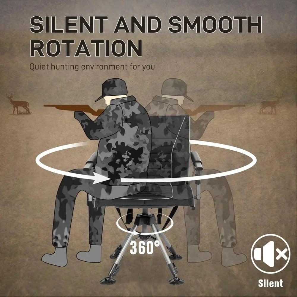 Customizable 360° Silent Swivel Hunting Chair for Blinds, Adjustable Folding Hunting Seats for Outdoor Activities, Fishing, Supp